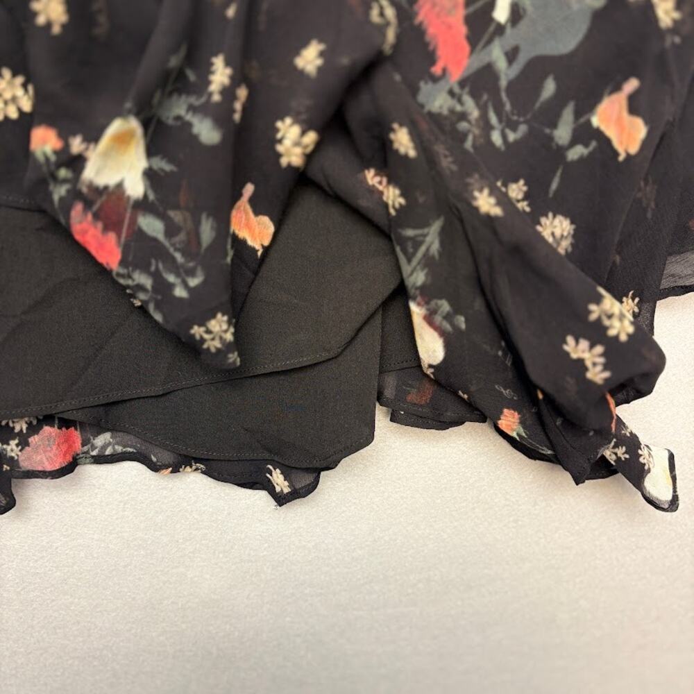 ALLSAINTS Erica Kora Asymmetric Hem Black Floral Tiered Mini Skirt Size 10 - Picture 8 of 13
